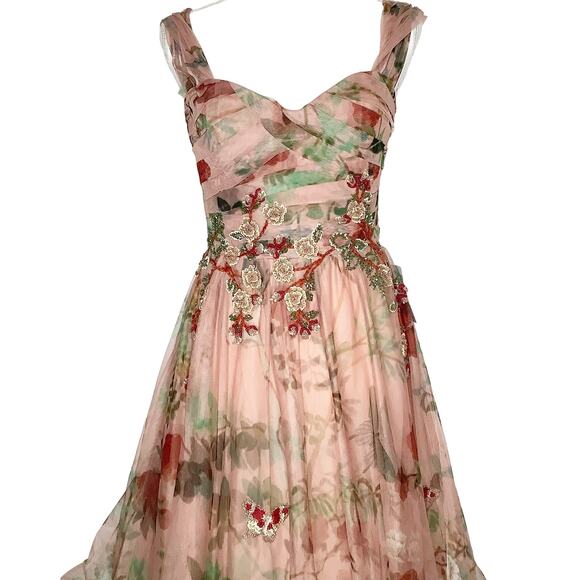 PatBO Floral Printed Tulle Full Length Dress Beaded Sequin Embroidered 6 NWT - Picture 3 of 13